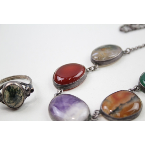 329 - A collection of vintage silver gemstone jewellery including Moss Agate (23g)