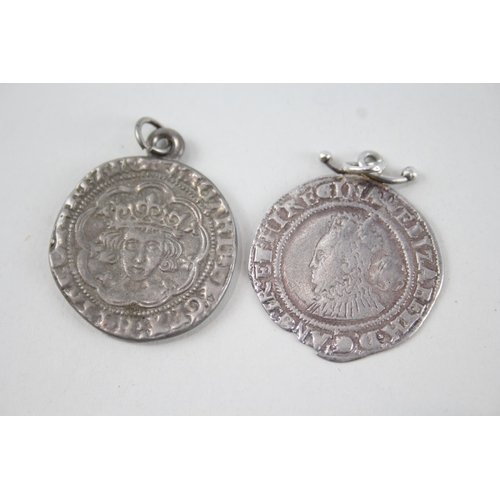 338 - Two silver antique coin pendants (9g)