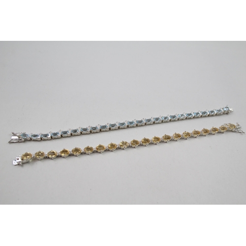 339 - Two silver gemstone tennis bracelets including Citrine (31g)