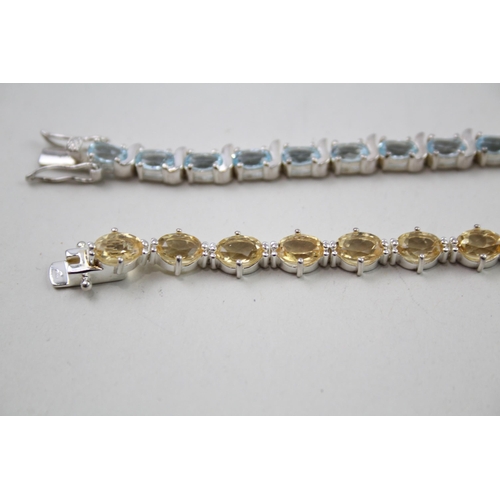 339 - Two silver gemstone tennis bracelets including Citrine (31g)