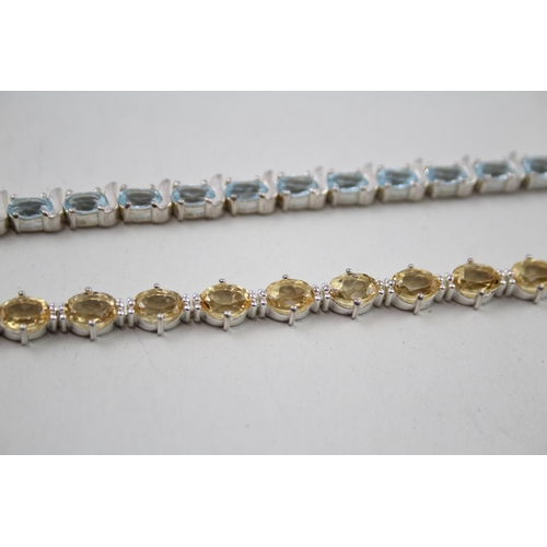 339 - Two silver gemstone tennis bracelets including Citrine (31g)