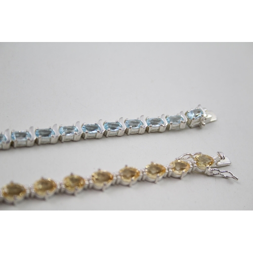 339 - Two silver gemstone tennis bracelets including Citrine (31g)