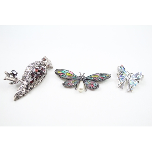 350 - Three silver brooches including Plique a Jour (36g)