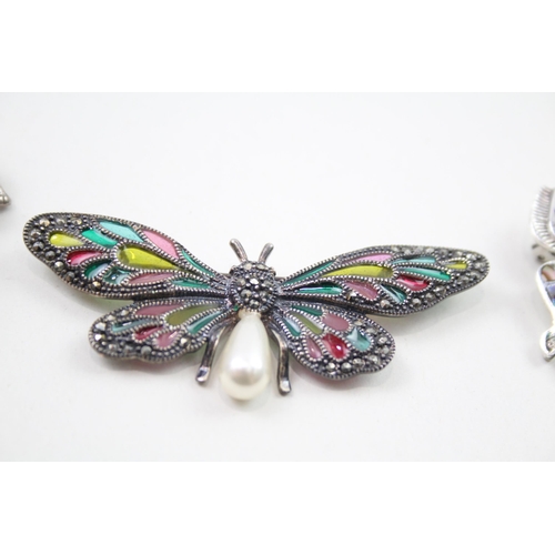 350 - Three silver brooches including Plique a Jour (36g)