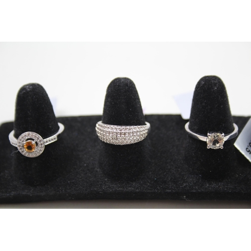 368 - A collection of silver gemstone rings including Diamond (19g)