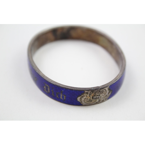 372 - Silver Victorian enamel bangle 'God Protect Me' (as seen) (18g)