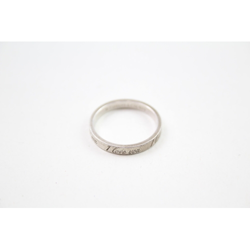 380 - Silver 'I Love You' band ring by designer Tiffany & Co (2g)