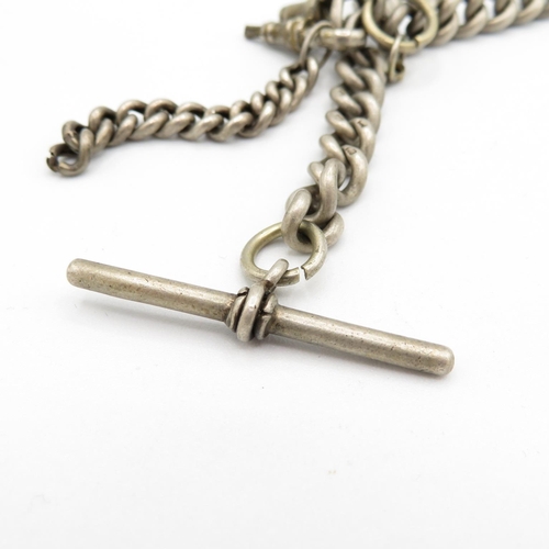 388 - HM silver watch chain with T bar  74g