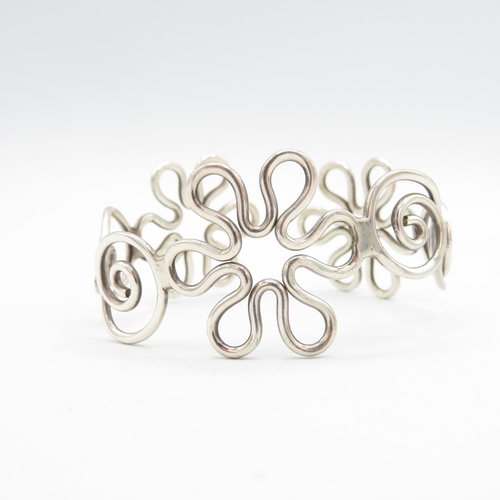 396 - HM silver daisy design cuff bangle adjustable  20.7g