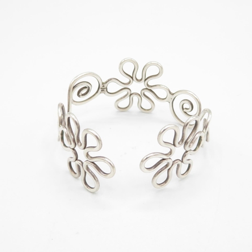 396 - HM silver daisy design cuff bangle adjustable  20.7g