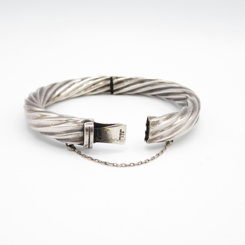 412 - HM silver rope twist design bangle with safety chain  24.7g