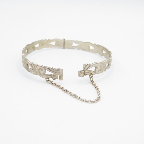 416 - HM silver bangle with safety chain   14.5g