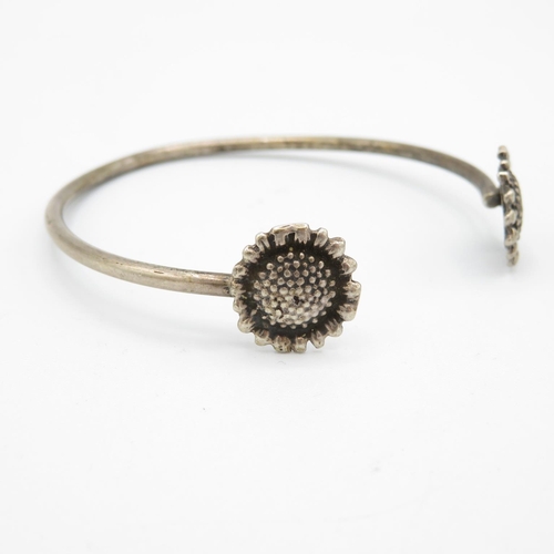 421 - 2x HM silver bangles adjustable - one with sunflowers and one with dolphin  20.5g