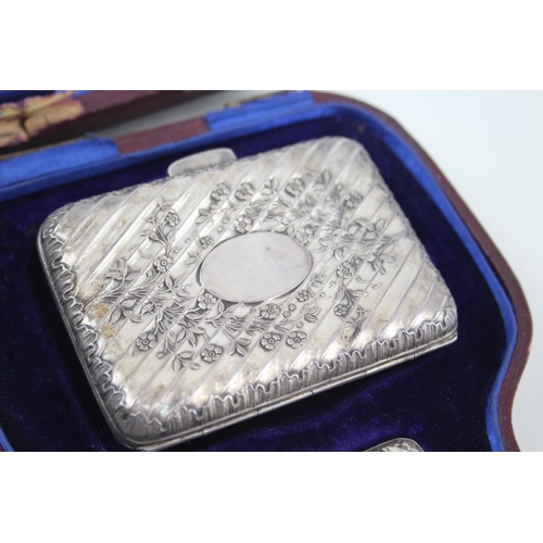 409 - Antique Edwardian 1905 Sheffield Sterling Silver Cigarette Case & Vesta Set 126g