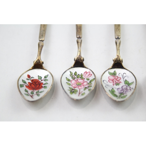 410 - 6 x Vintage Hallmarked 1979 Birmingham Sterling Silver Enamel Teaspoons (60g)