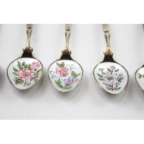 410 - 6 x Vintage Hallmarked 1979 Birmingham Sterling Silver Enamel Teaspoons (60g)