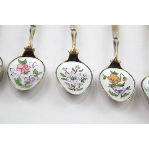 410 - 6 x Vintage Hallmarked 1979 Birmingham Sterling Silver Enamel Teaspoons (60g)