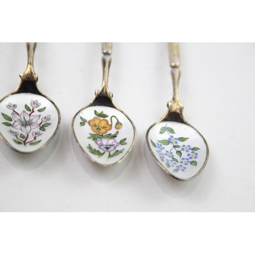 410 - 6 x Vintage Hallmarked 1979 Birmingham Sterling Silver Enamel Teaspoons (60g)