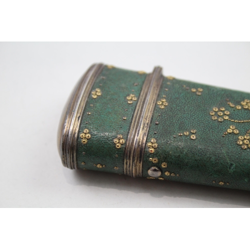 414 - Antique French 19c Shagreen & .850 Silver Ladies Haberdashery Etui Case (76g)