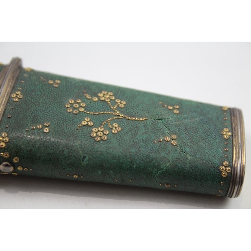 414 - Antique French 19c Shagreen & .850 Silver Ladies Haberdashery Etui Case (76g)