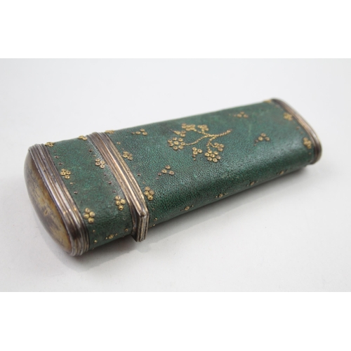 414 - Antique French 19c Shagreen & .850 Silver Ladies Haberdashery Etui Case (76g)