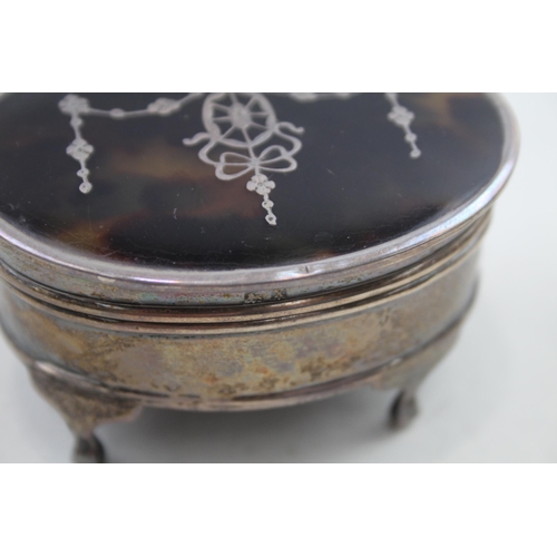 419 - Antique 1922 Birmingham Sterling Silver & Tortoiseshell Trinket Box (99g)