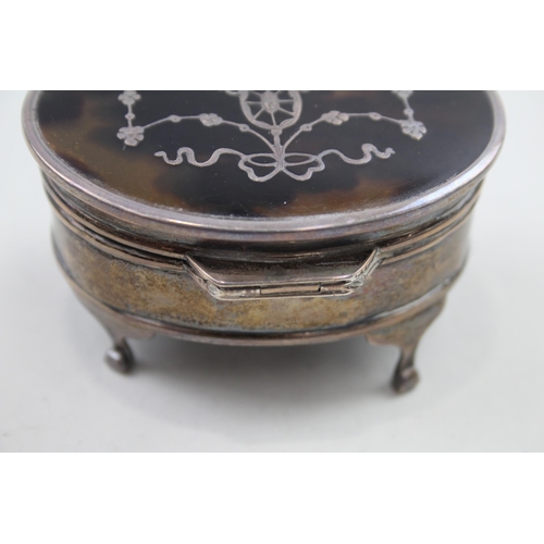 419 - Antique 1922 Birmingham Sterling Silver & Tortoiseshell Trinket Box (99g)