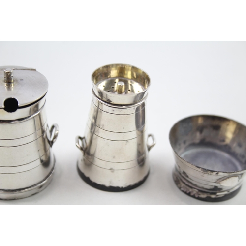 430 - 3 x Victorian 1886 London Sterling Silver Novelty Milk Churn Cruet Set (74g)