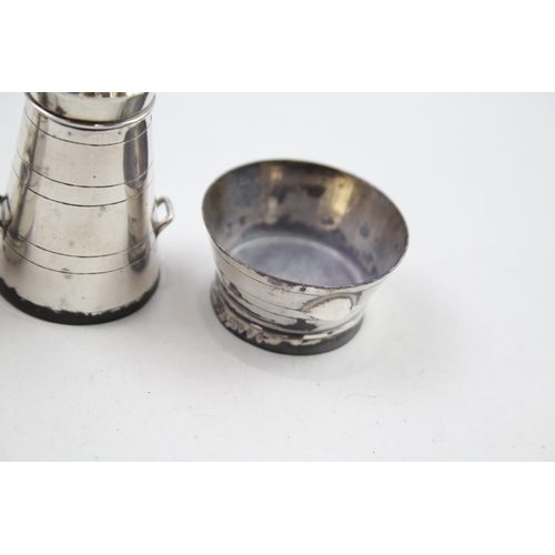 430 - 3 x Victorian 1886 London Sterling Silver Novelty Milk Churn Cruet Set (74g)