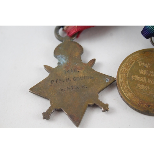 451 - WW1 1914-15 Star Trio Named 1416 Pte H. Gough W. Riding .R