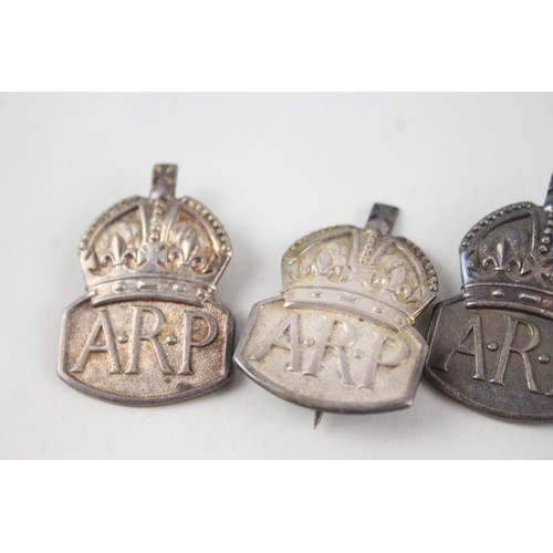 463 - Sterling Silver WW2 ARP Badges x 6 inc. Men's, Women's 56g