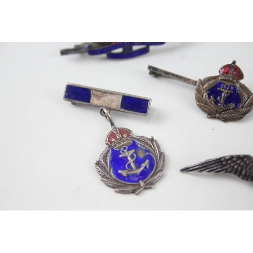 465 - Sterling Silver Military Sweetheart Badges x 6 inc Australian Navy R.A.F 30g