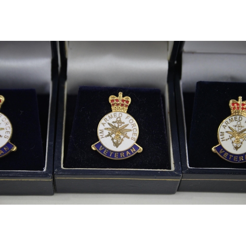 480 - Boxed H.M Forces Veteran Enamel Lapel Badges x 15