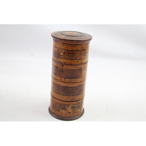 493 - Antique 19th Century Treen Wooden Spice Tower / Box With 4 Compartments