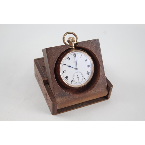 523 - Vintage Limit Rolled Gold Full Hunter Pocket Watch Hand-Wind w/ Wooden Case