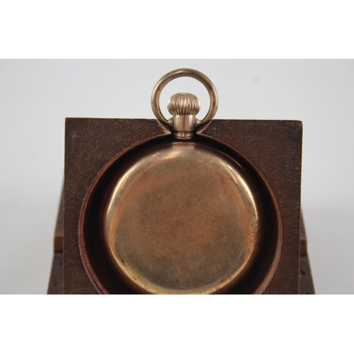 523 - Vintage Limit Rolled Gold Full Hunter Pocket Watch Hand-Wind w/ Wooden Case