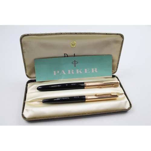 562 - Chalk Marked Vintage PARKER 51 Black Fountain Pen w/ 14ct Nib, Pencil, Box Etc