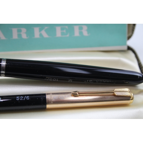 562 - Chalk Marked Vintage PARKER 51 Black Fountain Pen w/ 14ct Nib, Pencil, Box Etc