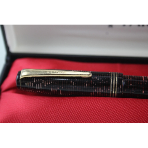 563 - Vintage PARKER Vaccumatic Burgundy Fountain Pen w/ 14ct Nib WRITING Boxed