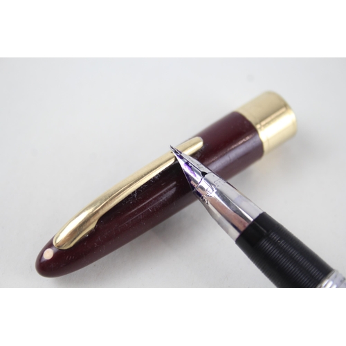 567 - Vintage SHEAFFER Snorkel Burgundy Cased Fountain Pen w/ Steel Nib WRITING