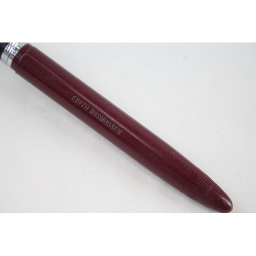 567 - Vintage SHEAFFER Snorkel Burgundy Cased Fountain Pen w/ Steel Nib WRITING