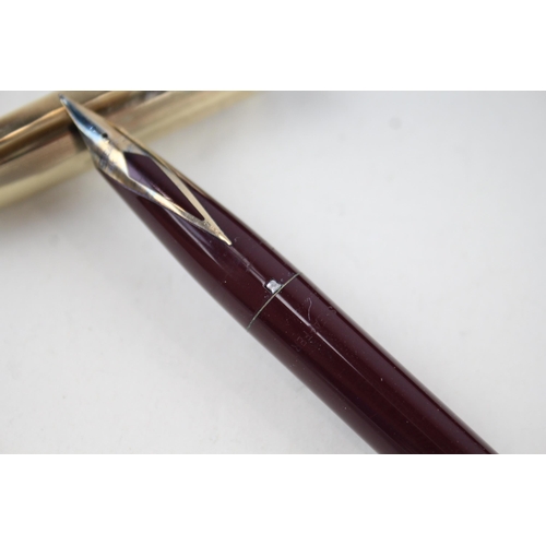 577 - Vintage SHEAFFER Imperial Burgundy Fountain Pen w/ 14ct Gold Nib WRITING Boxed