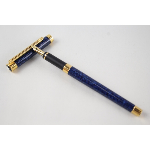 582 - Vintage Montblanc Noblesse Marble Blue Fountain Pen w/ 18ct Gold Nib WRITING