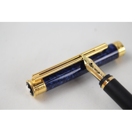 582 - Vintage Montblanc Noblesse Marble Blue Fountain Pen w/ 18ct Gold Nib WRITING