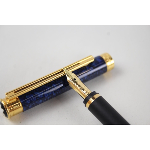 582 - Vintage Montblanc Noblesse Marble Blue Fountain Pen w/ 18ct Gold Nib WRITING