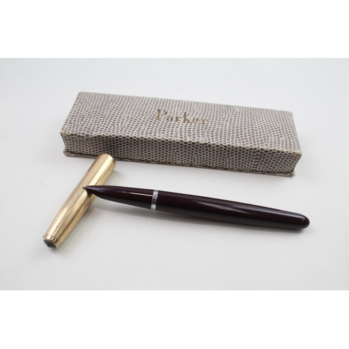 588 - Vintage PARKER 51 Burgundy Fountain Pen 14ct Gold Nib, Rolled Gold Cap WRITING