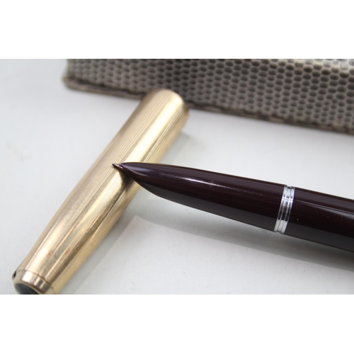 588 - Vintage PARKER 51 Burgundy Fountain Pen 14ct Gold Nib, Rolled Gold Cap WRITING