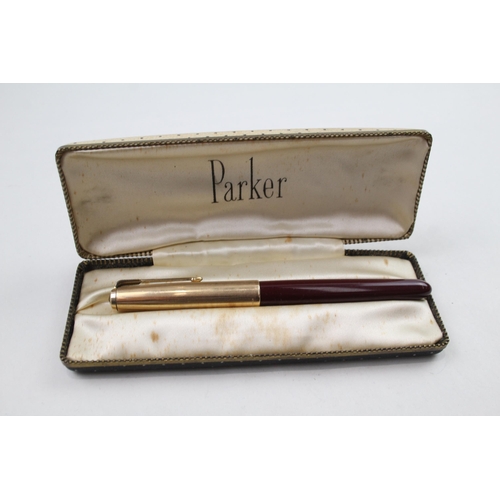 589 - Vintage PARKER 51 Burgundy Fountain Pen 14ct Gold Nib, Rolled Gold Cap WRITING