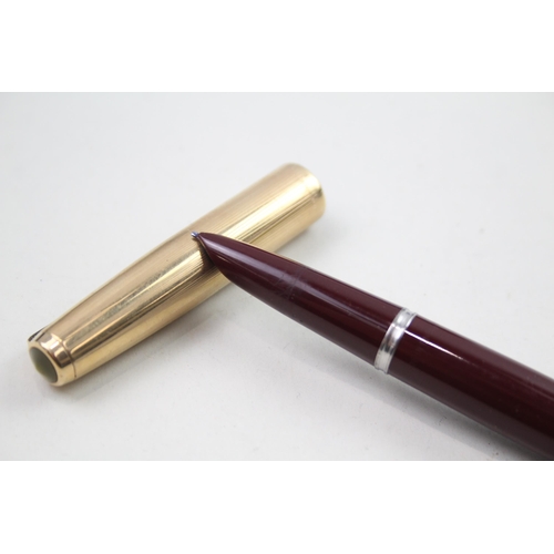 589 - Vintage PARKER 51 Burgundy Fountain Pen 14ct Gold Nib, Rolled Gold Cap WRITING