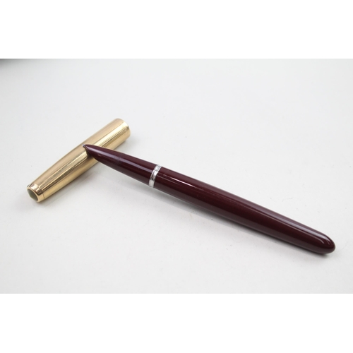 589 - Vintage PARKER 51 Burgundy Fountain Pen 14ct Gold Nib, Rolled Gold Cap WRITING